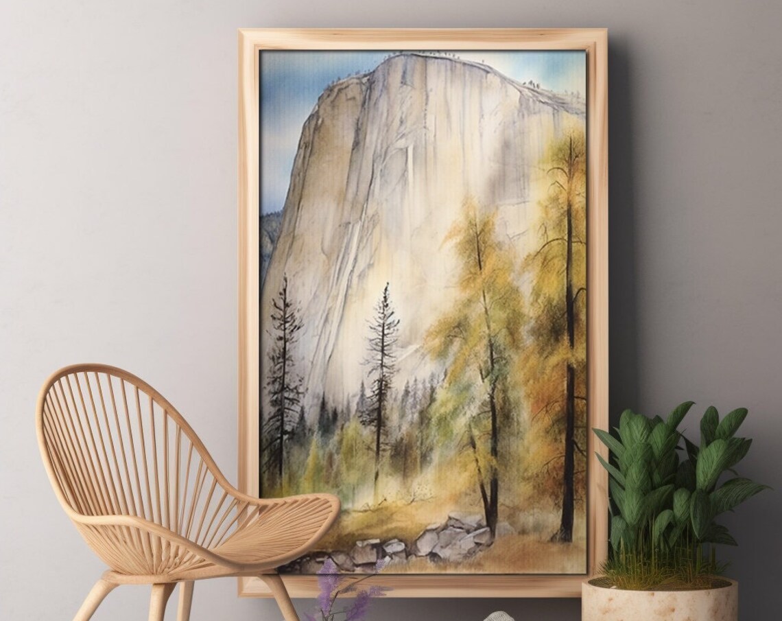 Yosemite El Capitan Watercolor Landscape Art Print