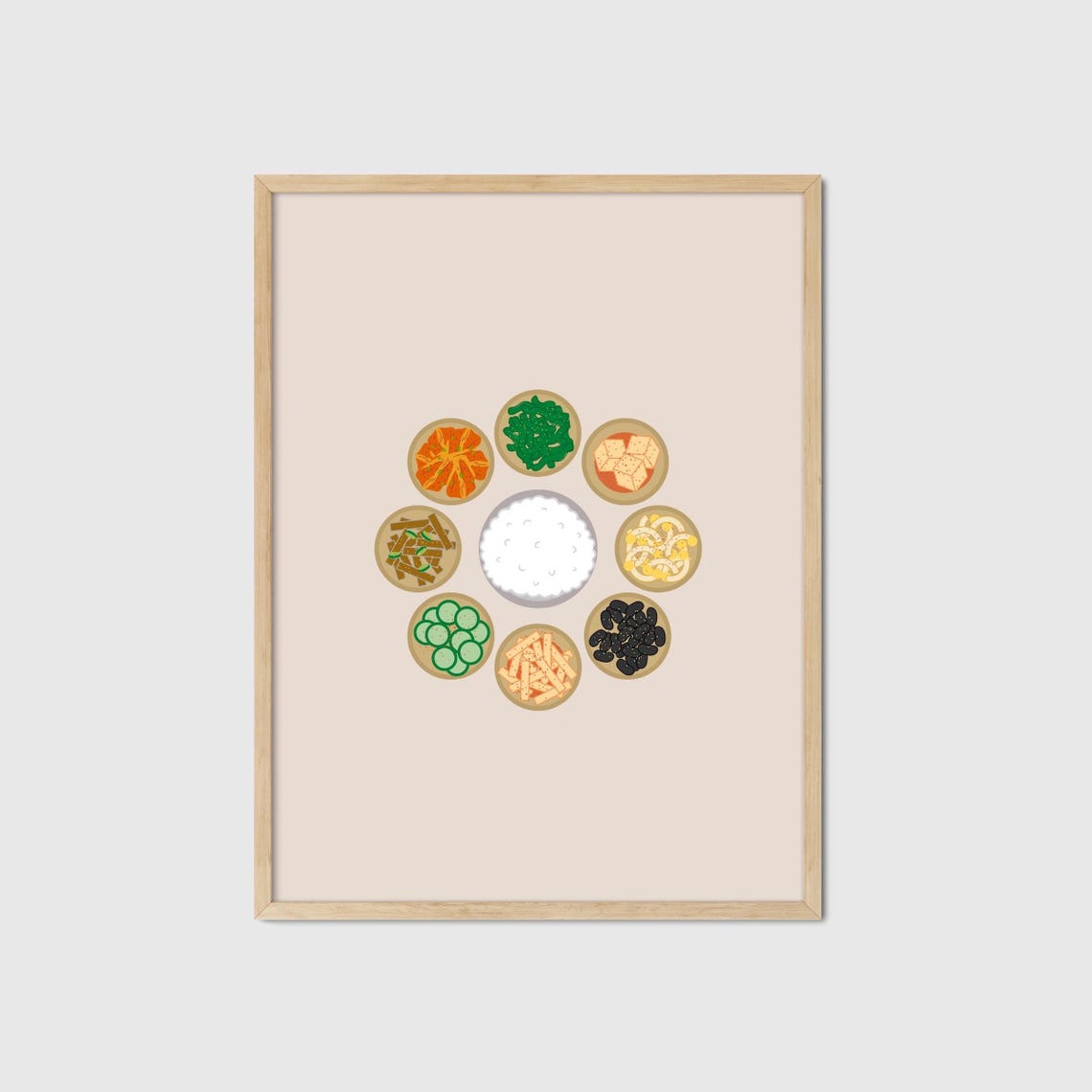 Korean Banchan Side Dishes Minimalist Food Illustration Print