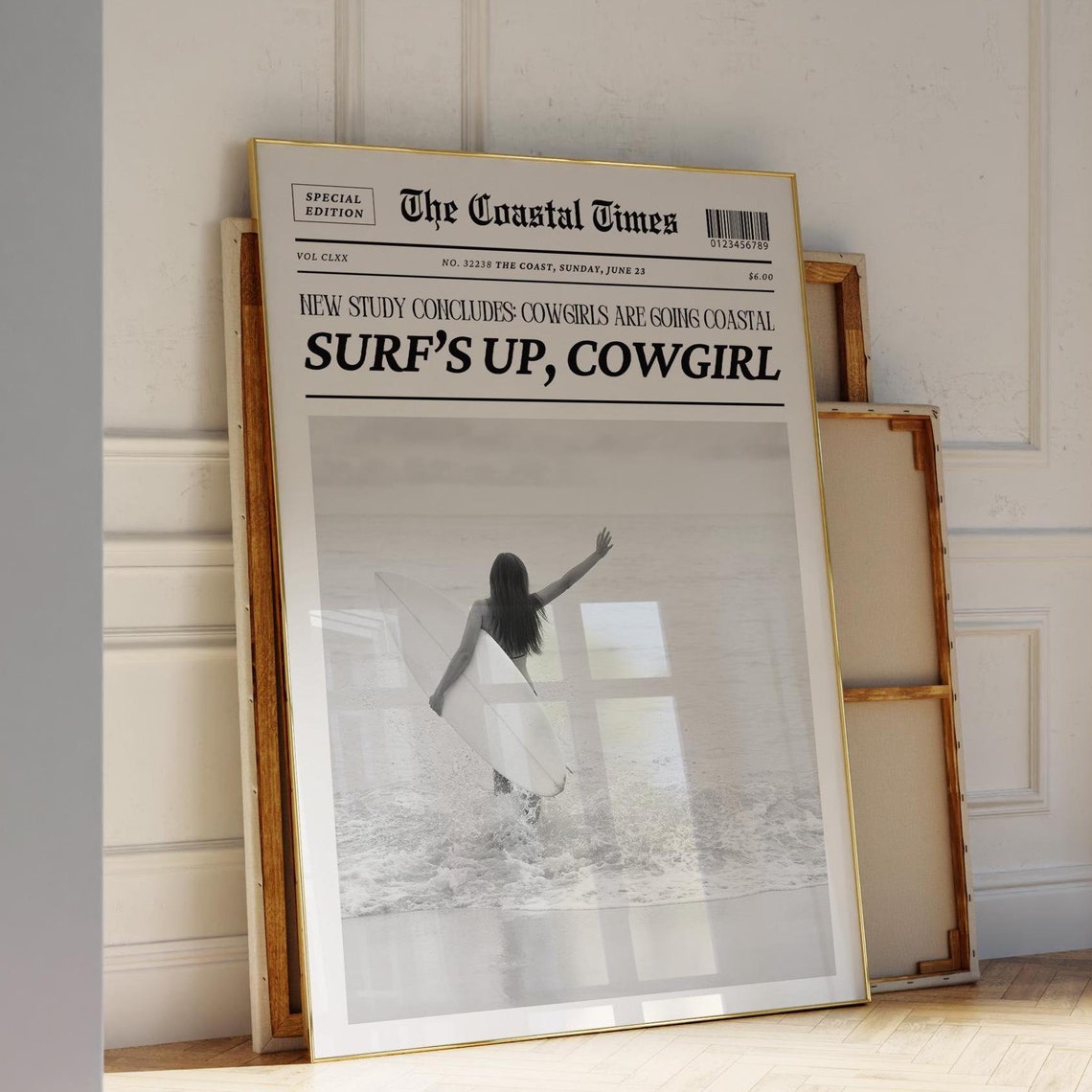 Coastal Cowgirl Wall Art Newspaper Print Poster New York News Beachy Western Wall Art Black And White Prints Trendy Wall Art Aesthetic Decor