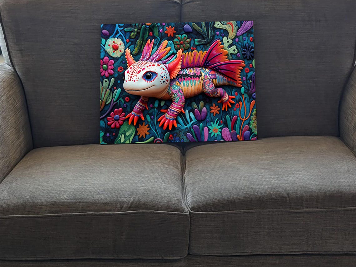 Alebrije Axolotl Colorful Patterns Underwater Flowers Folk Art Poster - Image 5