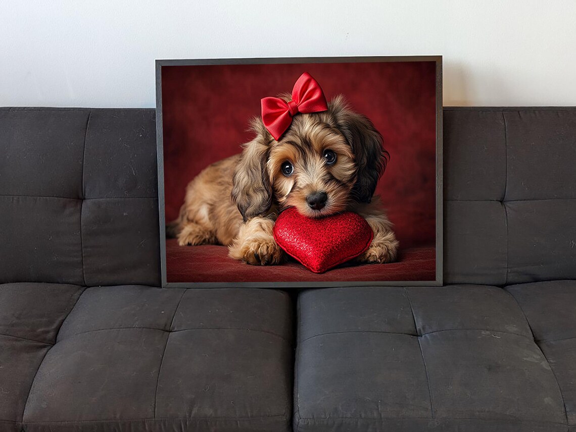 Adorable Cockapoo With Red Heart, Valentine's Day Decor - Image 4