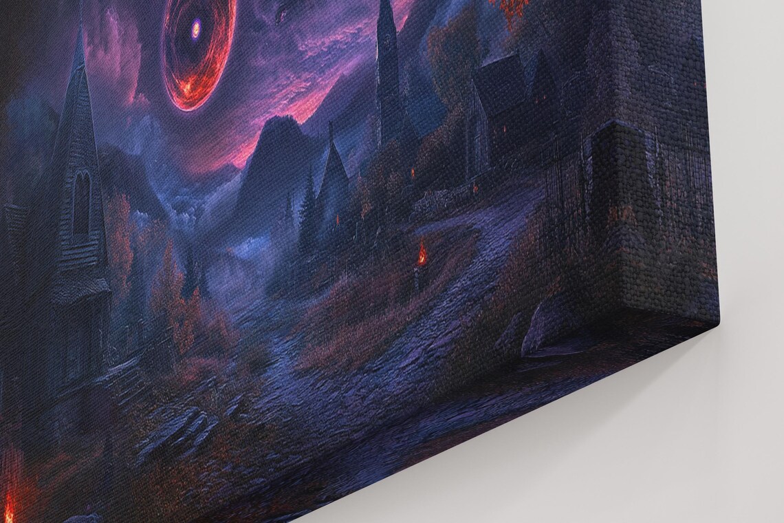 Haunted Village Under Bad Moon, Halloween Art - Image 4