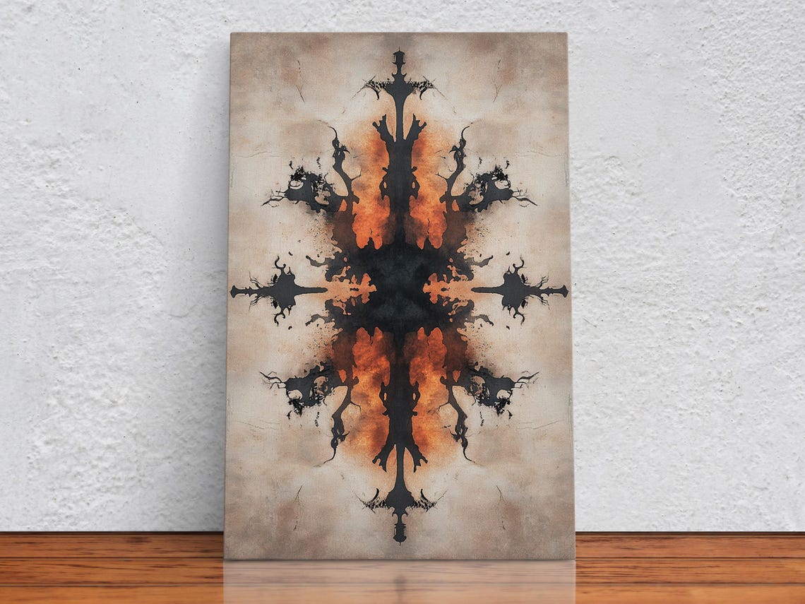 Fiery Symmetrical Inkblot Black Orange Rorschach Art Wall Poster - Image 2