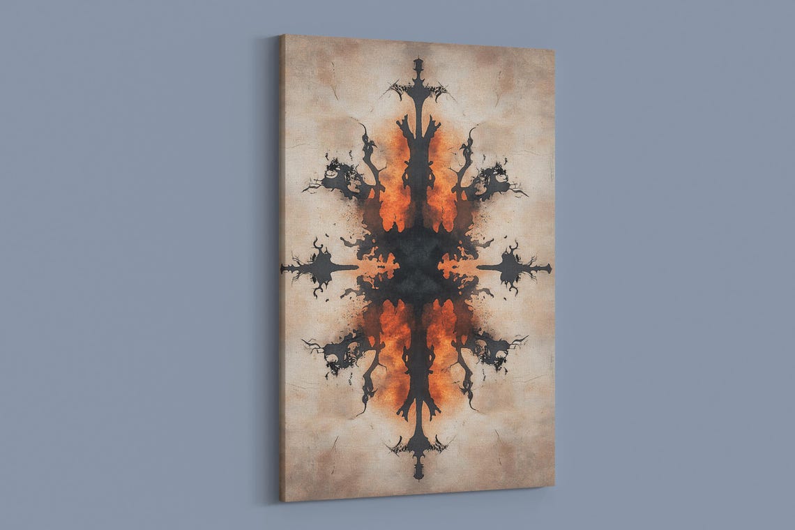 Fiery Symmetrical Inkblot Black Orange Rorschach Art Wall Poster