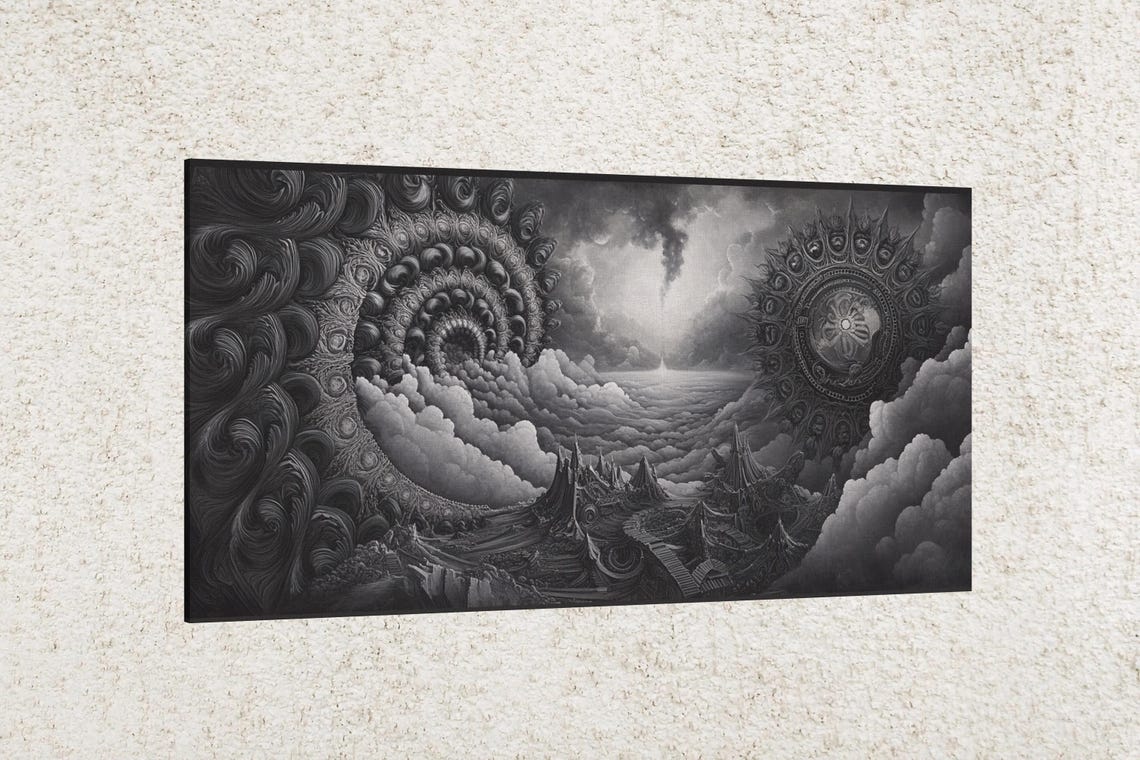 Surreal Black And White Dreamscape Clouds Gothic Fantasy Art Poster