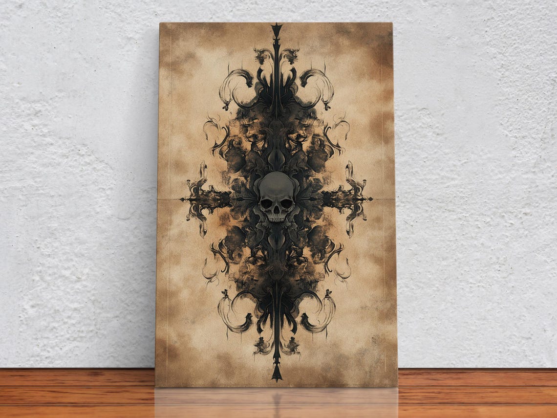 Gothic Skull Ink Symmetry Art Print - Image 2