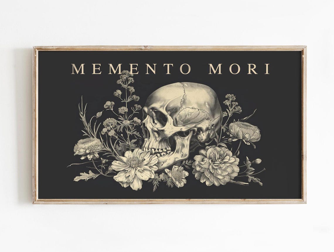 Memento Mori Skull And Wildflowers Gothic Botanical Dark Art Poster