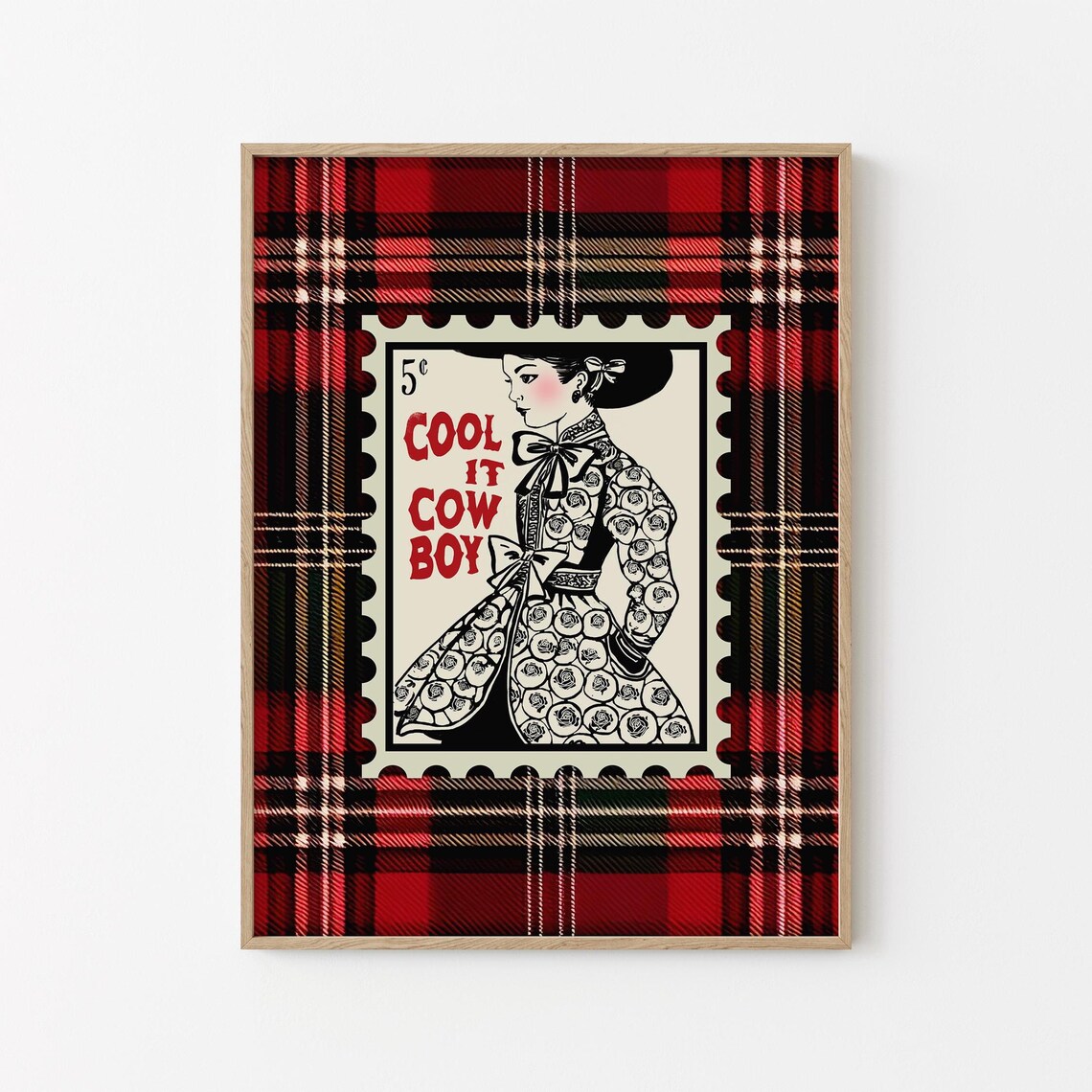 Cool It Cowboy Cowgirl Postage Stamp Red Tartan Plaid Poster