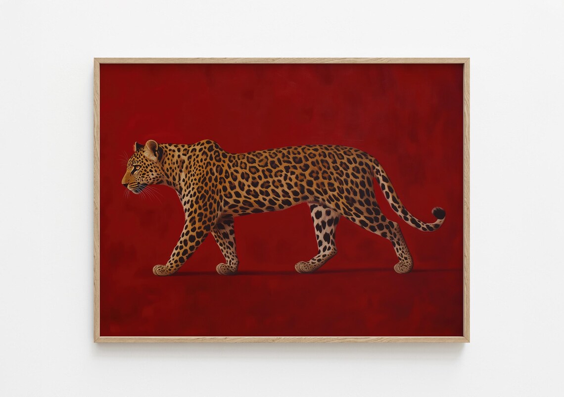 Leopard Oil Painting Print, Vintage Safari Decor