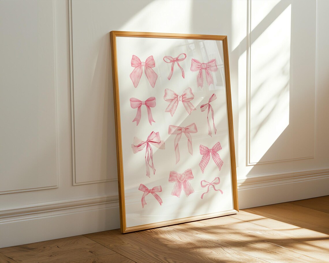Pink Watercolor Ribbon Bows Coquette Preppy Room Decor Trendy Print