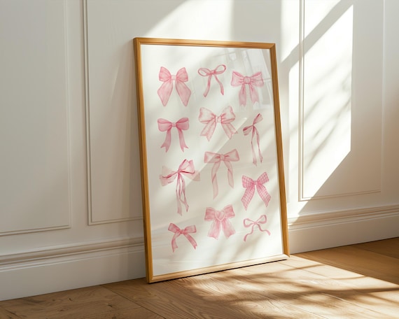 Pink Watercolor Ribbon Bows Coquette Preppy Room Decor Trendy Print