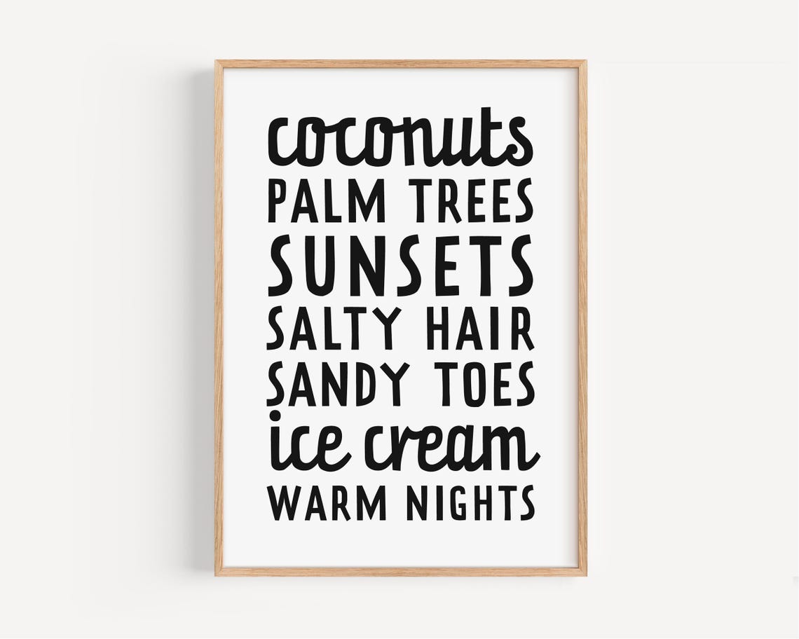 Coconuts Palm Trees Sunsets Beach Words Summer Typography Poster