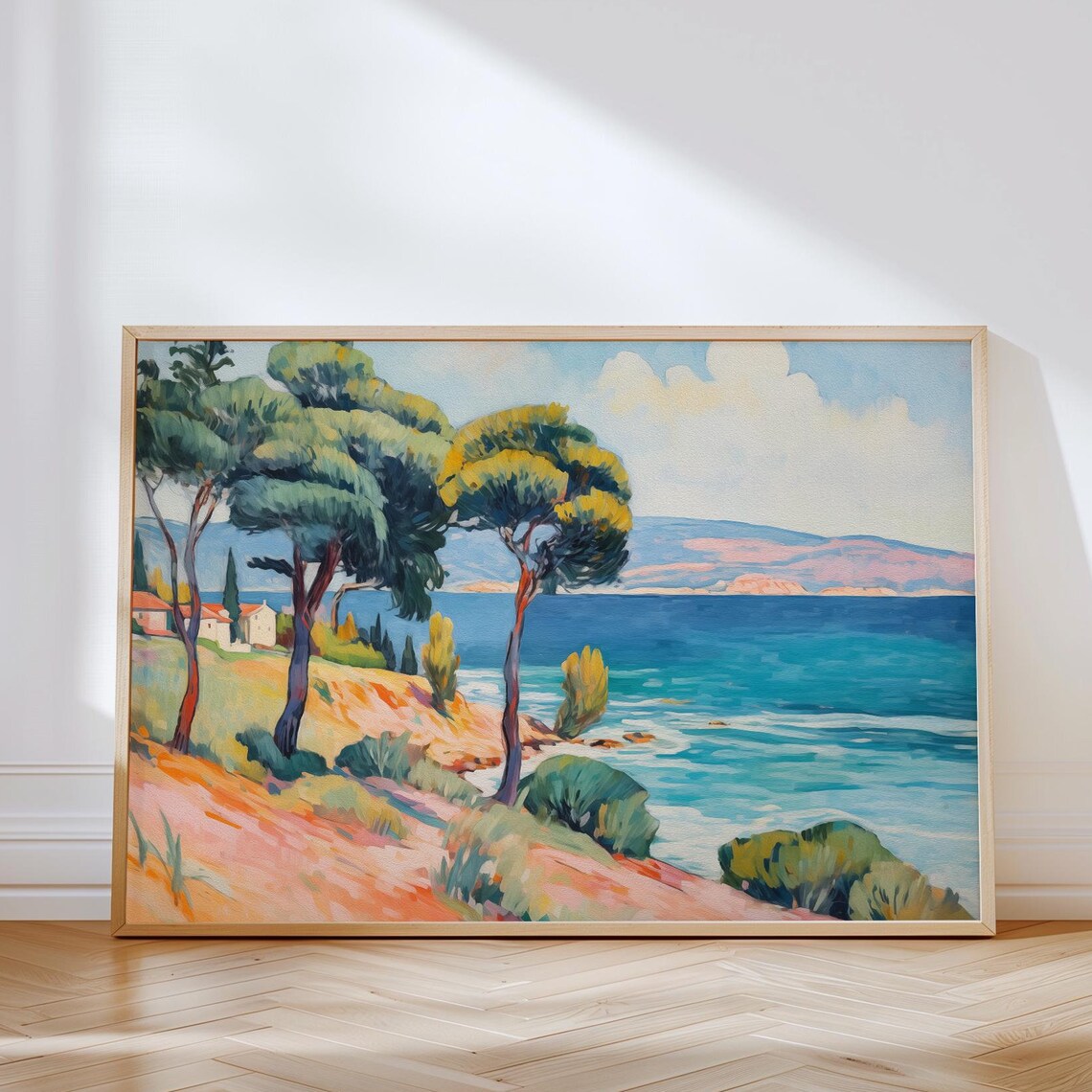 Mediterranean Coast Pine Trees Blue Sea Impressionist Art Poster