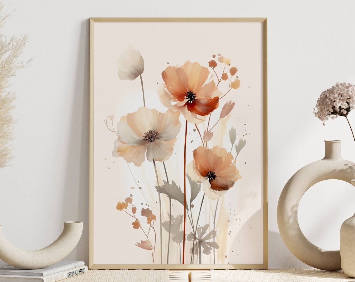Minimalist Floral Poppies, Boho Botanical Art Print