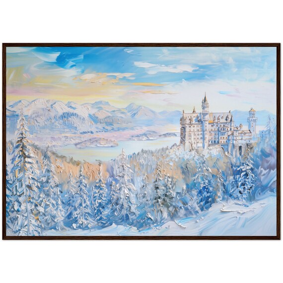 Neuschwanstein Castle Germany Winter Snow Oil Painting Art Poster