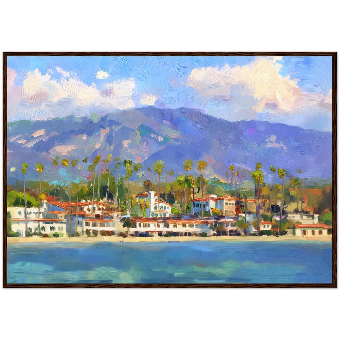 Santa Barbara California Beach Palms Mountains Painting Poster