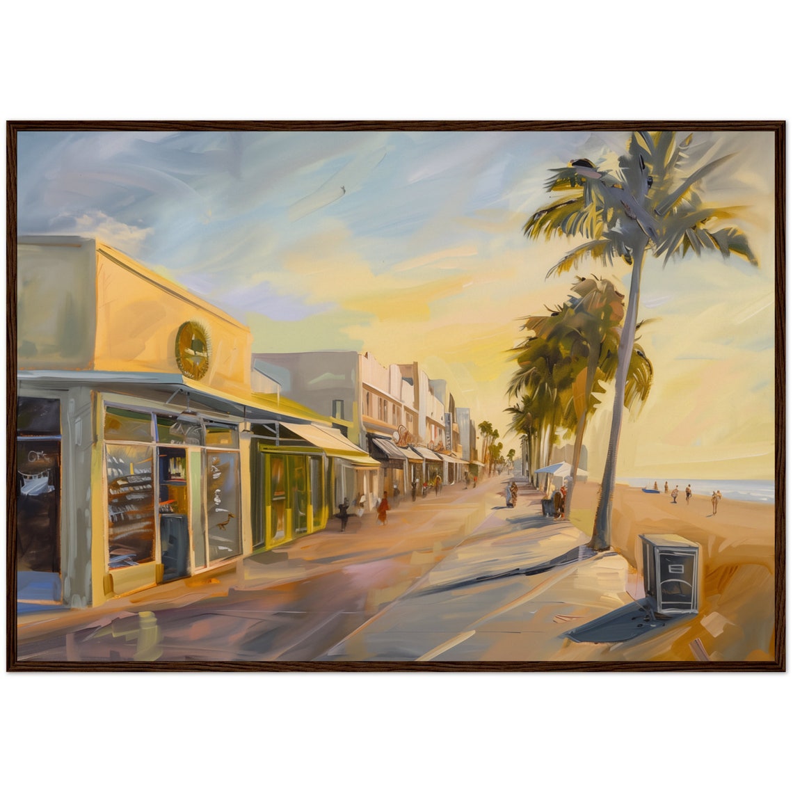 Venice Beach Boardwalk Sunset Palm Trees Oil Painting Poster