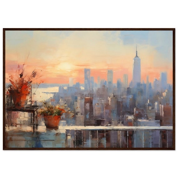 Oil Painting New York Wall Art Skyline Claude Monet Print City View Impressionism Cityscape