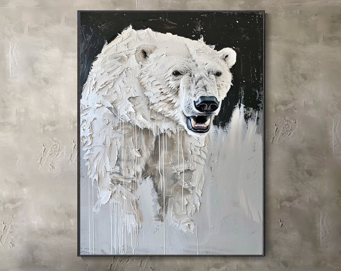 Polar Bear Head Thick White Impasto Dark Background Art Poster