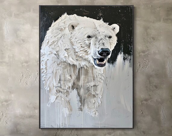 Polar Bear Head Thick White Impasto Dark Background Art Poster