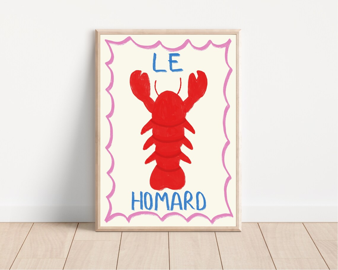 Le Homard Red Lobster French Seafood Kitchen Illustration Poster - Image 2