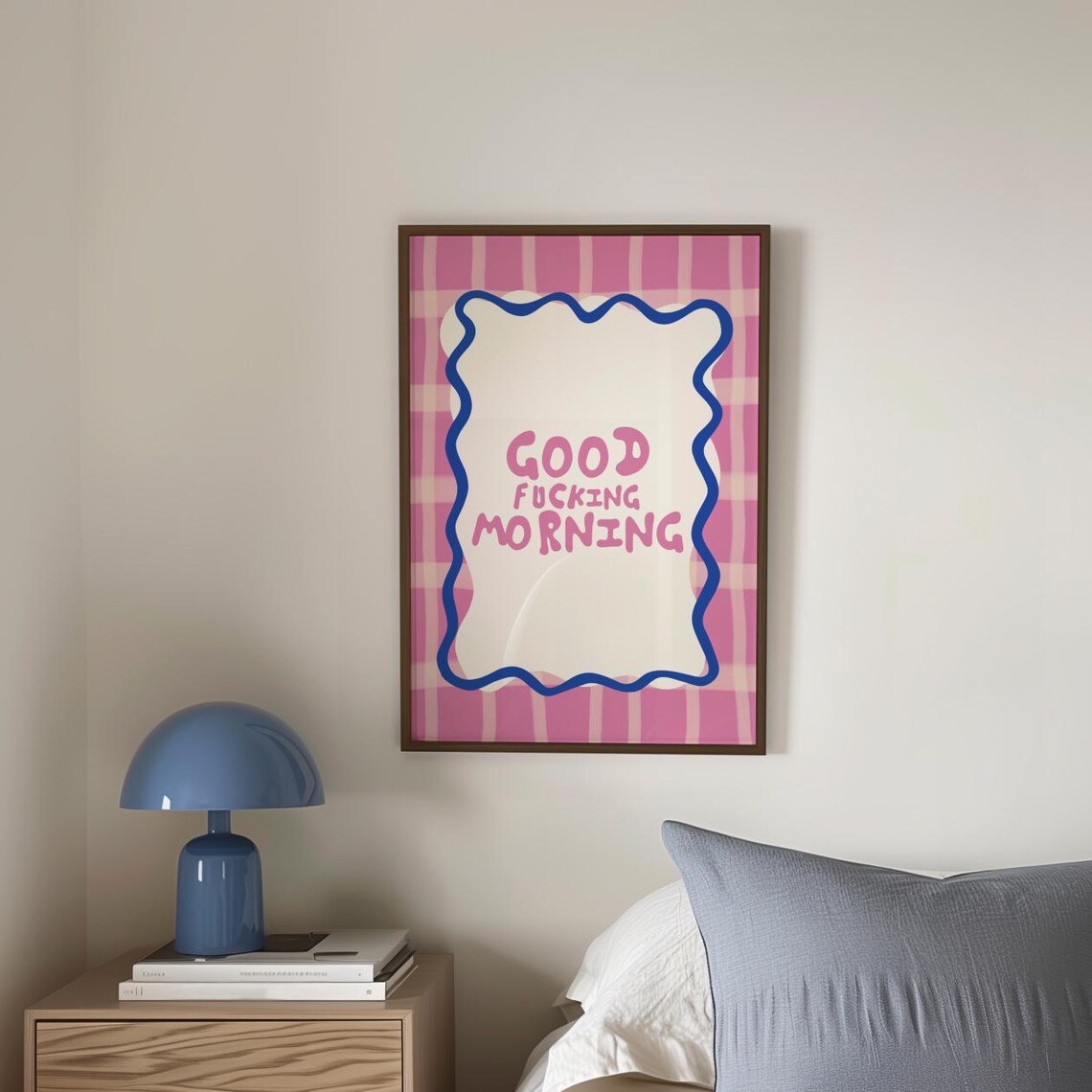 Good Morning Cheeky Pink Plaid Bold Hand Drawn Funny Quote Poster - Image 3