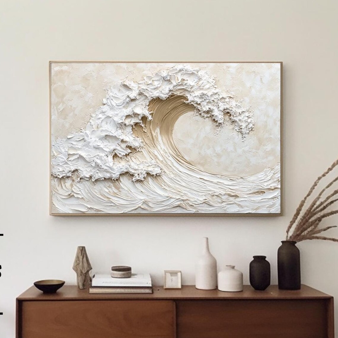 White and Gold Ocean Wave Curl Swirl in Thick Textured Paint Poster