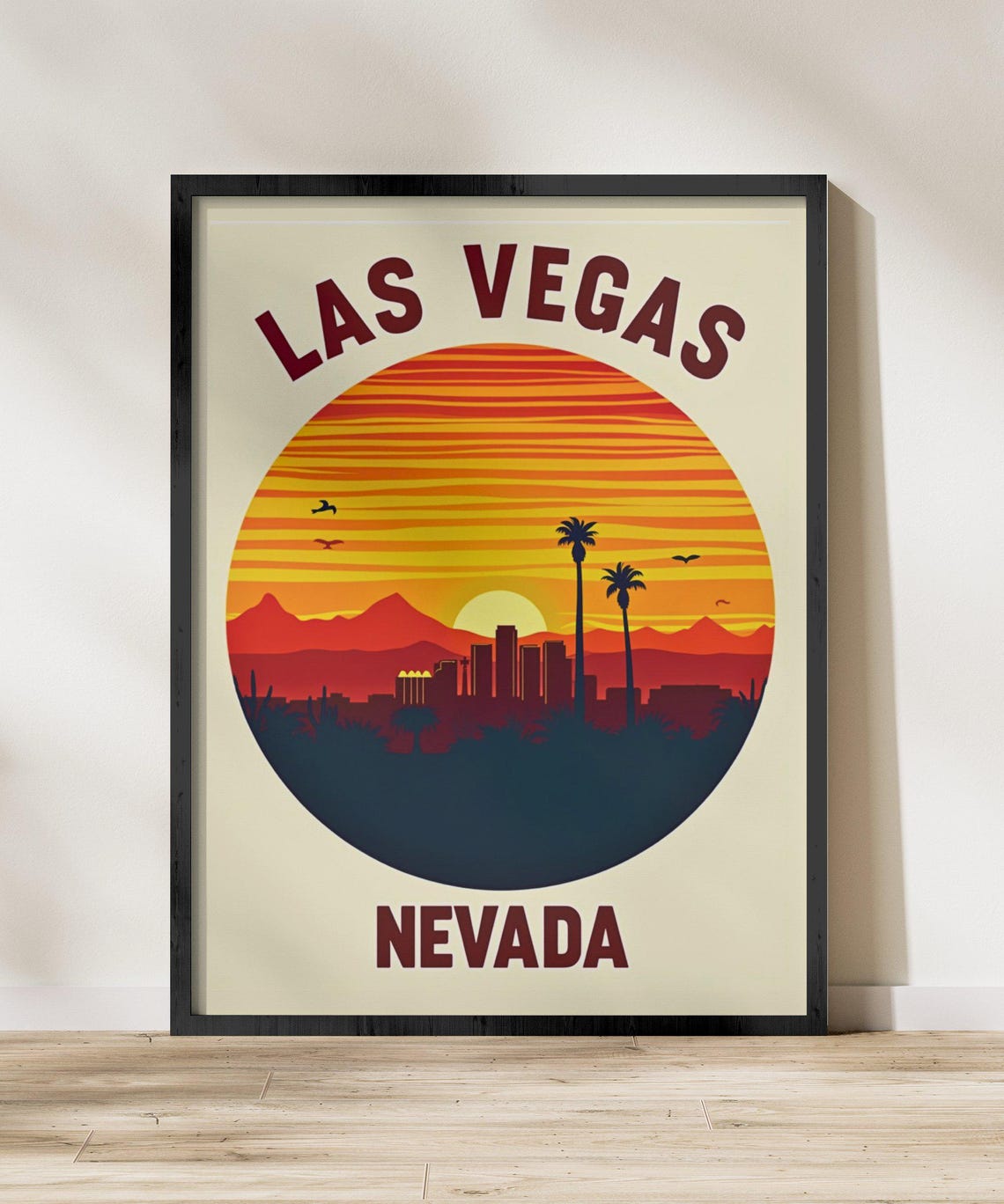 Las Vegas Nevada Desert Sunset Palms City Skyline Retro Poster - Image 2