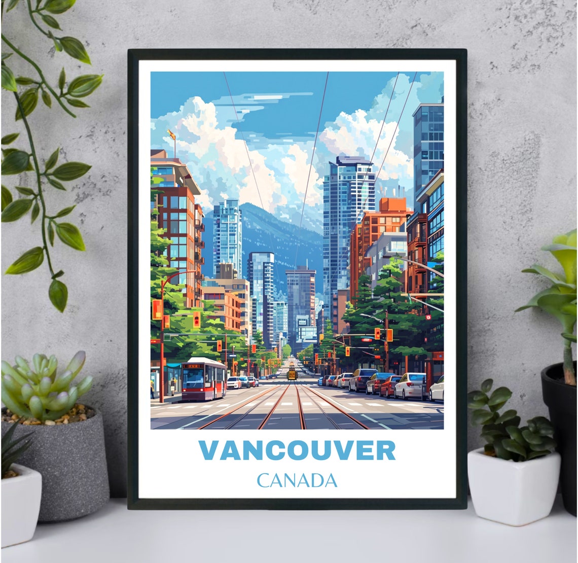 Vancouver Canada City Skyline Street Trams Mountain View Poster - Image 2