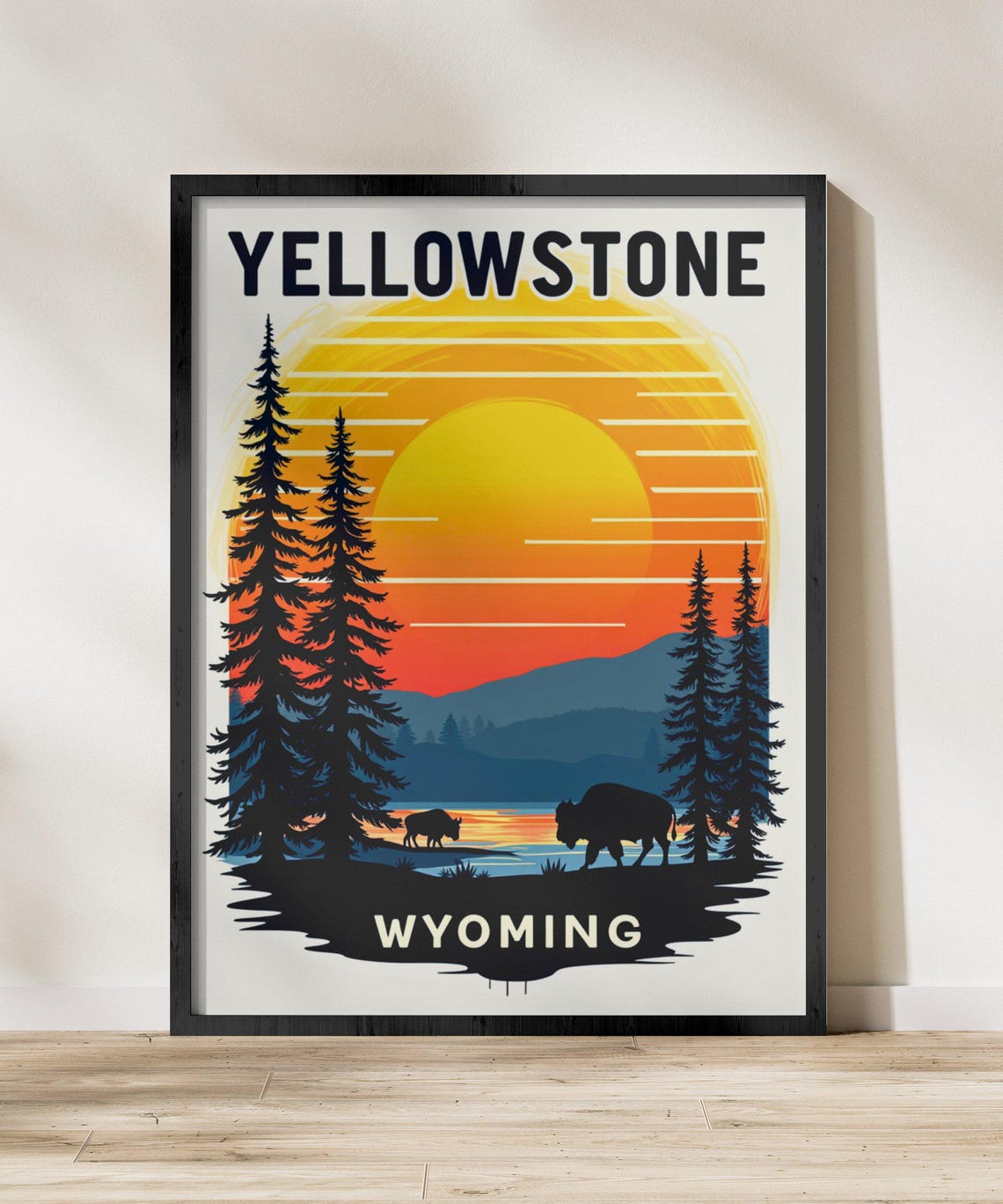 Yellowstone Wyoming Sunset Bison Pine Forest National Park Poster - Image 2