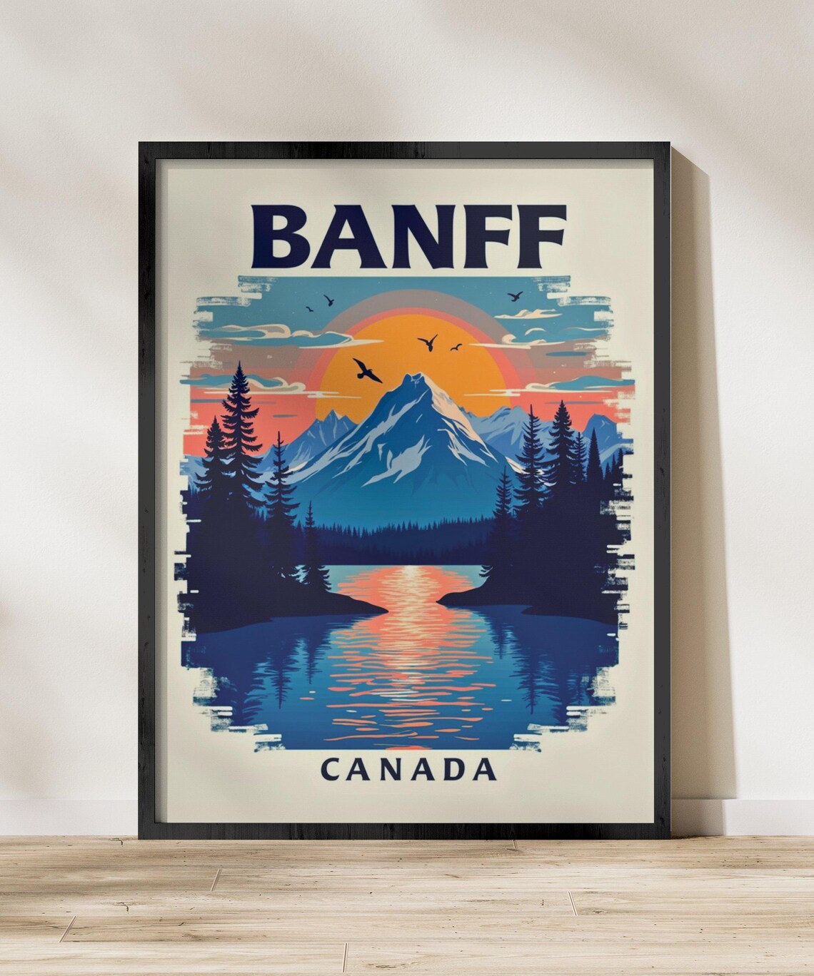 Banff Canada Mountain Peak Lake Sunset Pines Retro Travel Poster - Image 2
