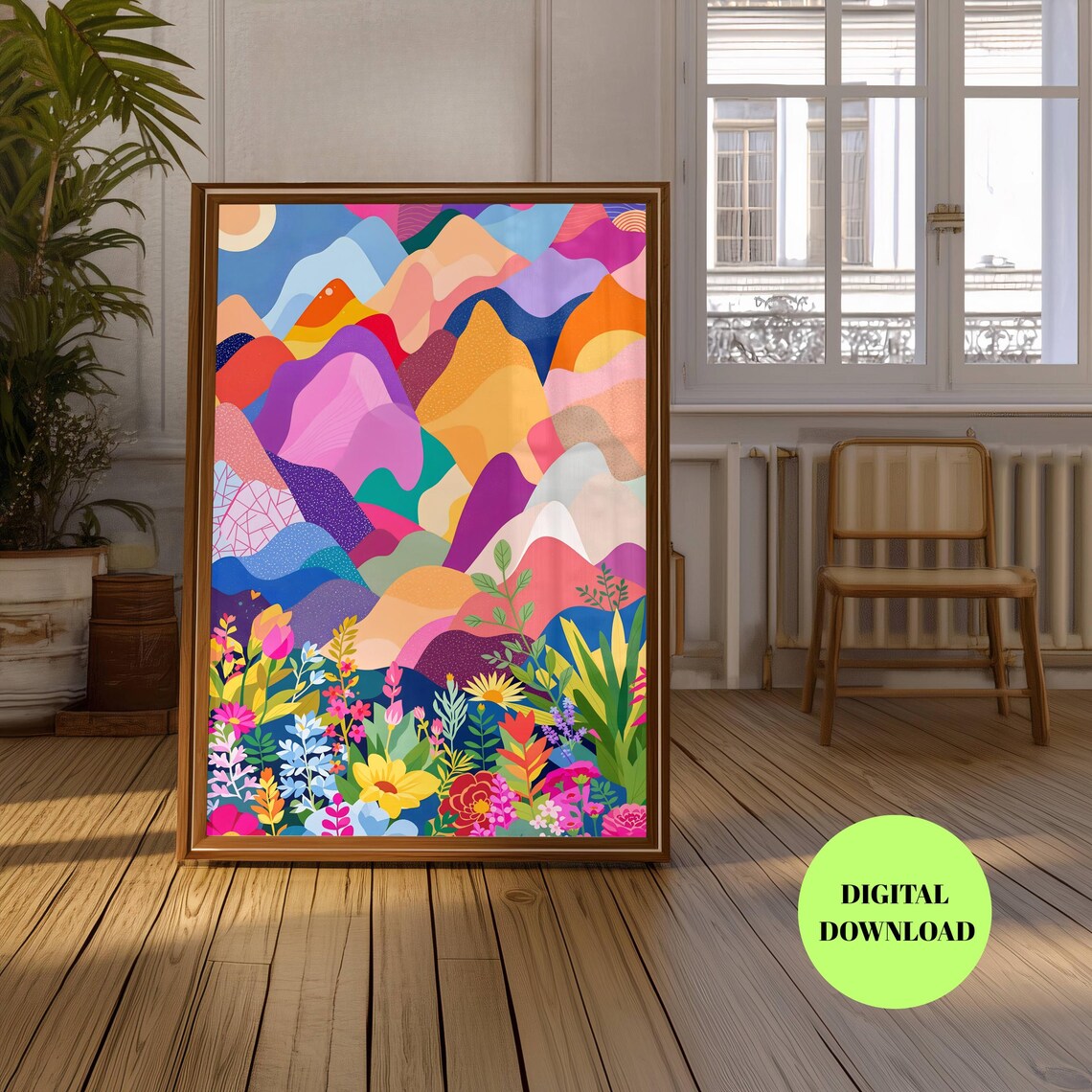 Colorful Mountain Landscape, Scenic Nature Art Print