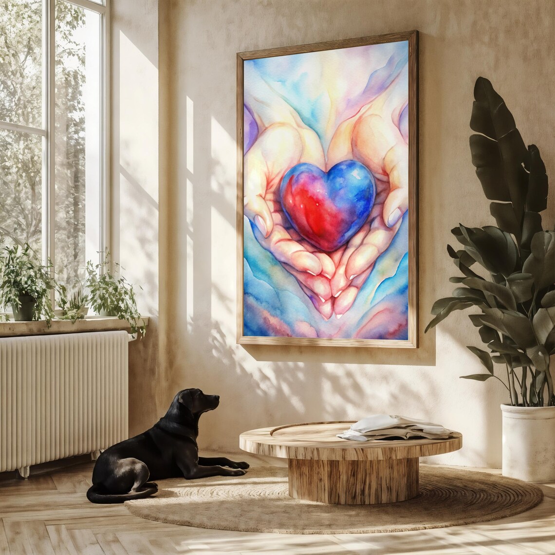 Watercolor Heart In Hands, Minimalist Love Gift For Mom - Image 2