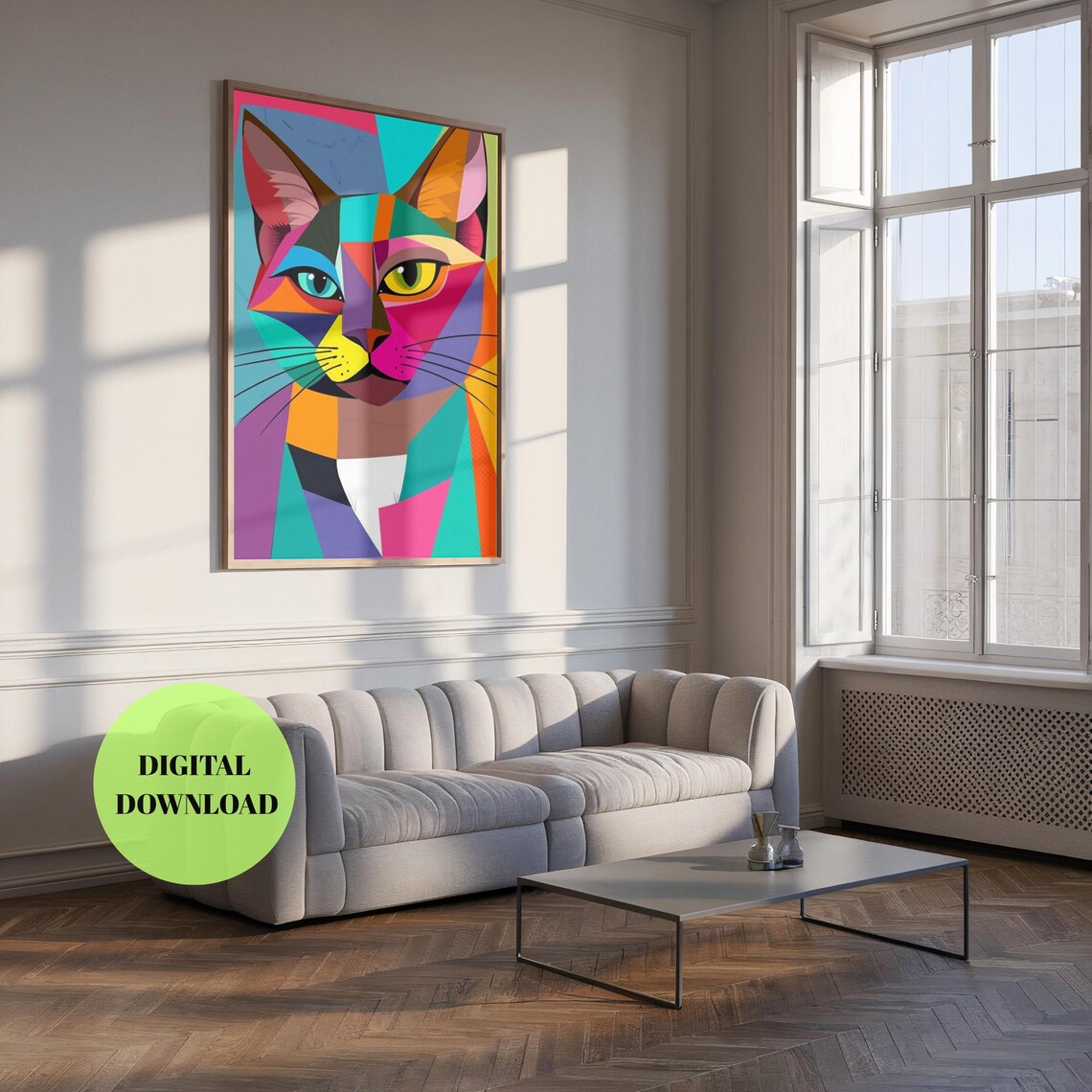 Picasso-Inspired Pop Art Cat Print, Geometric Feline - Image 3