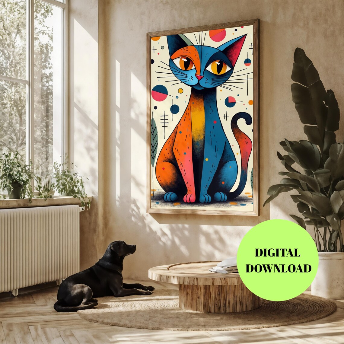 Picasso Inspired Cat Art, Colorful Geometric Pop Art - Image 3