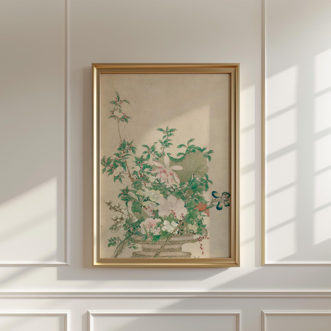 Chinese Flower Basket Painting White Blossoms Lotus Leaf Poster - Image 5