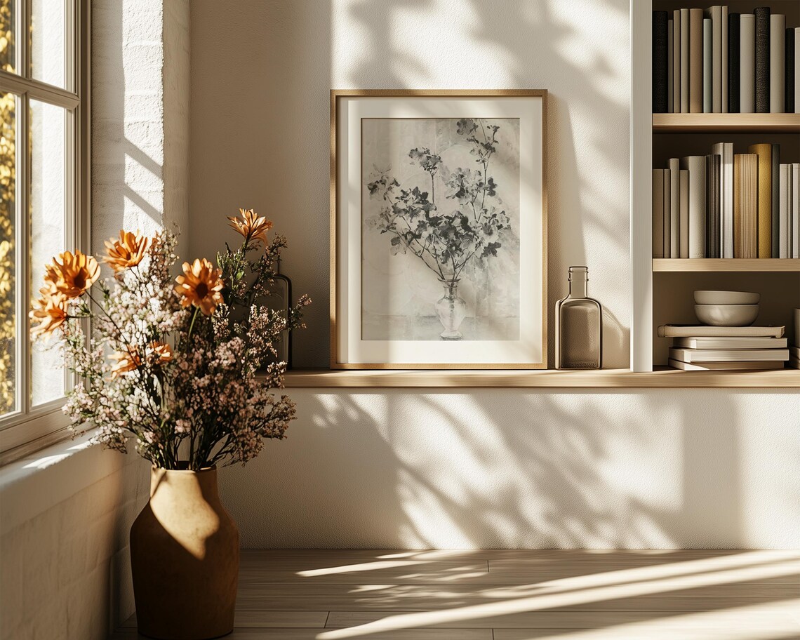 Monochrome Ink Wash Flower Vase in Serene Asian Style Art Poster - Image 6