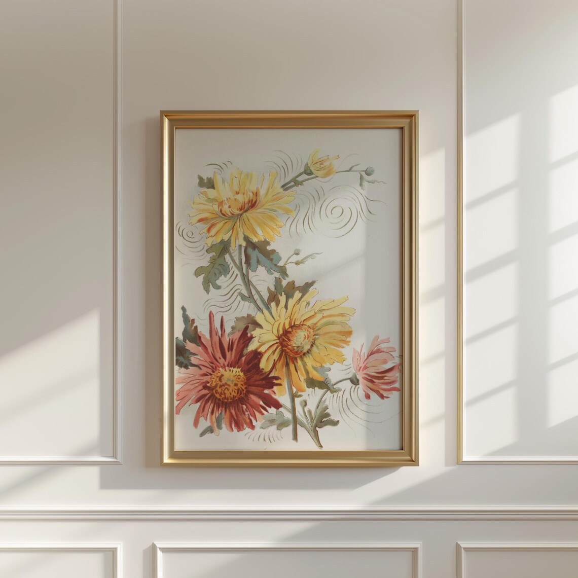 Golden Chrysanthemum Blossoms Japanese Wind Motif Floral Poster - Image 5