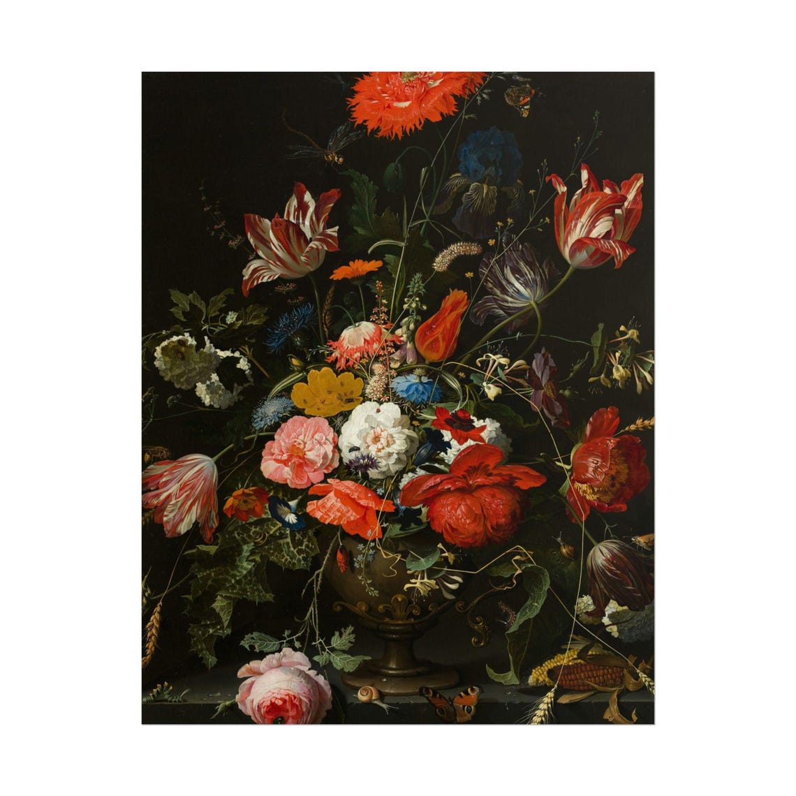 Dutch Baroque Floral Still Life Tulips Poppies Dark Background Poster - Image 4