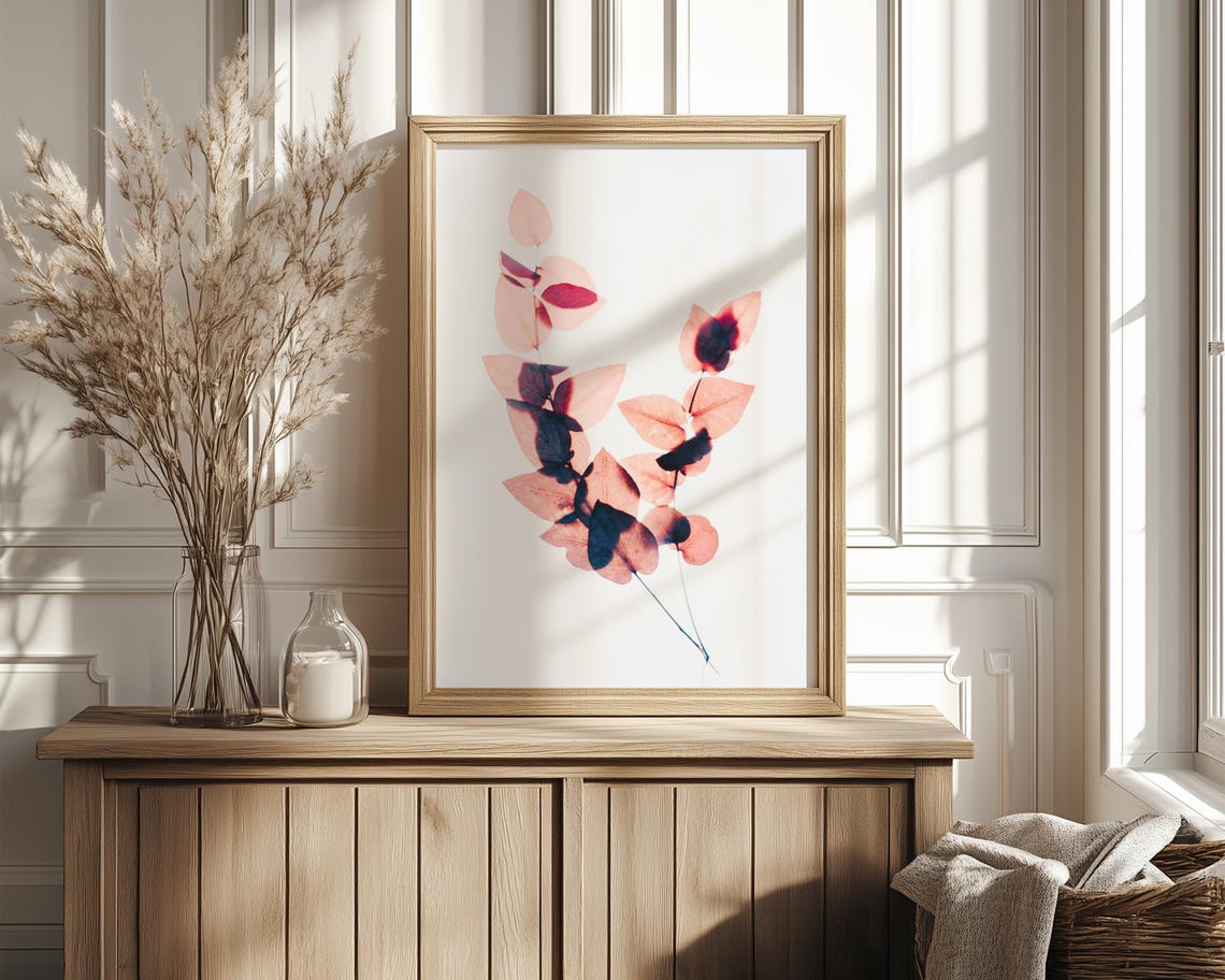 Backlit Coral Translucent Leaves Minimalist Modern Botanical Poster - Image 4