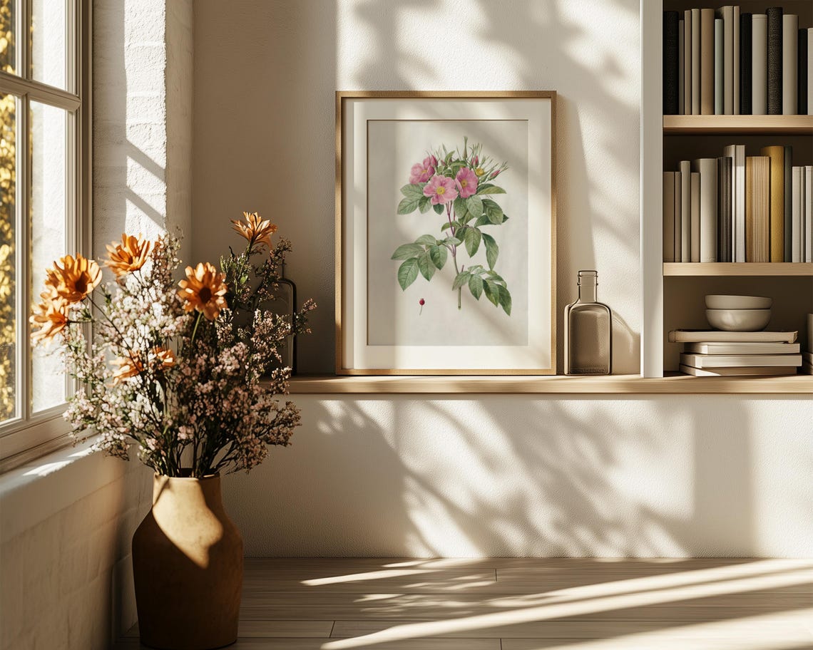 Pink Wild Rose With Buds And Hip Vintage Botanical Study Print - Image 6