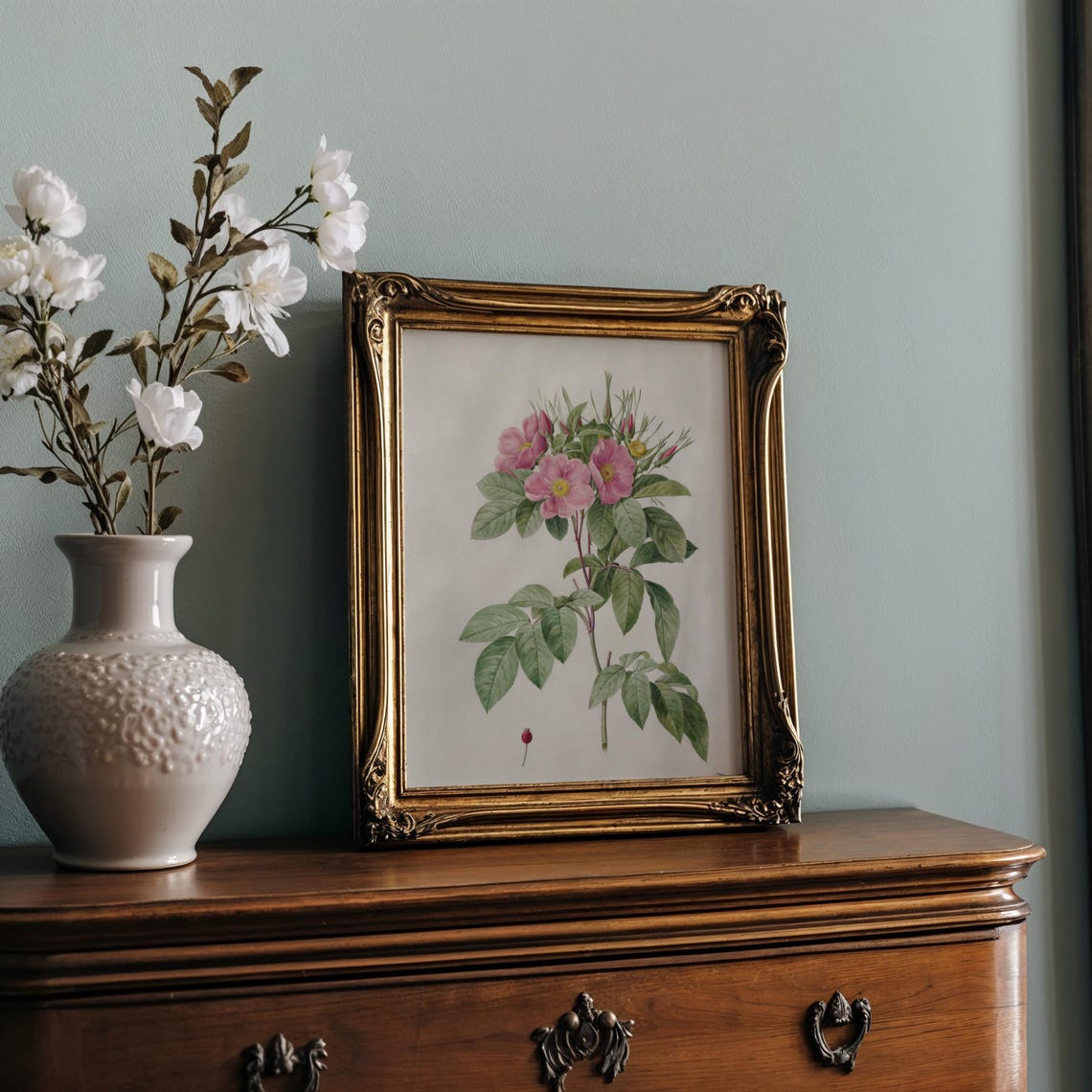 Pink Wild Rose With Buds And Hip Vintage Botanical Study Print - Image 2