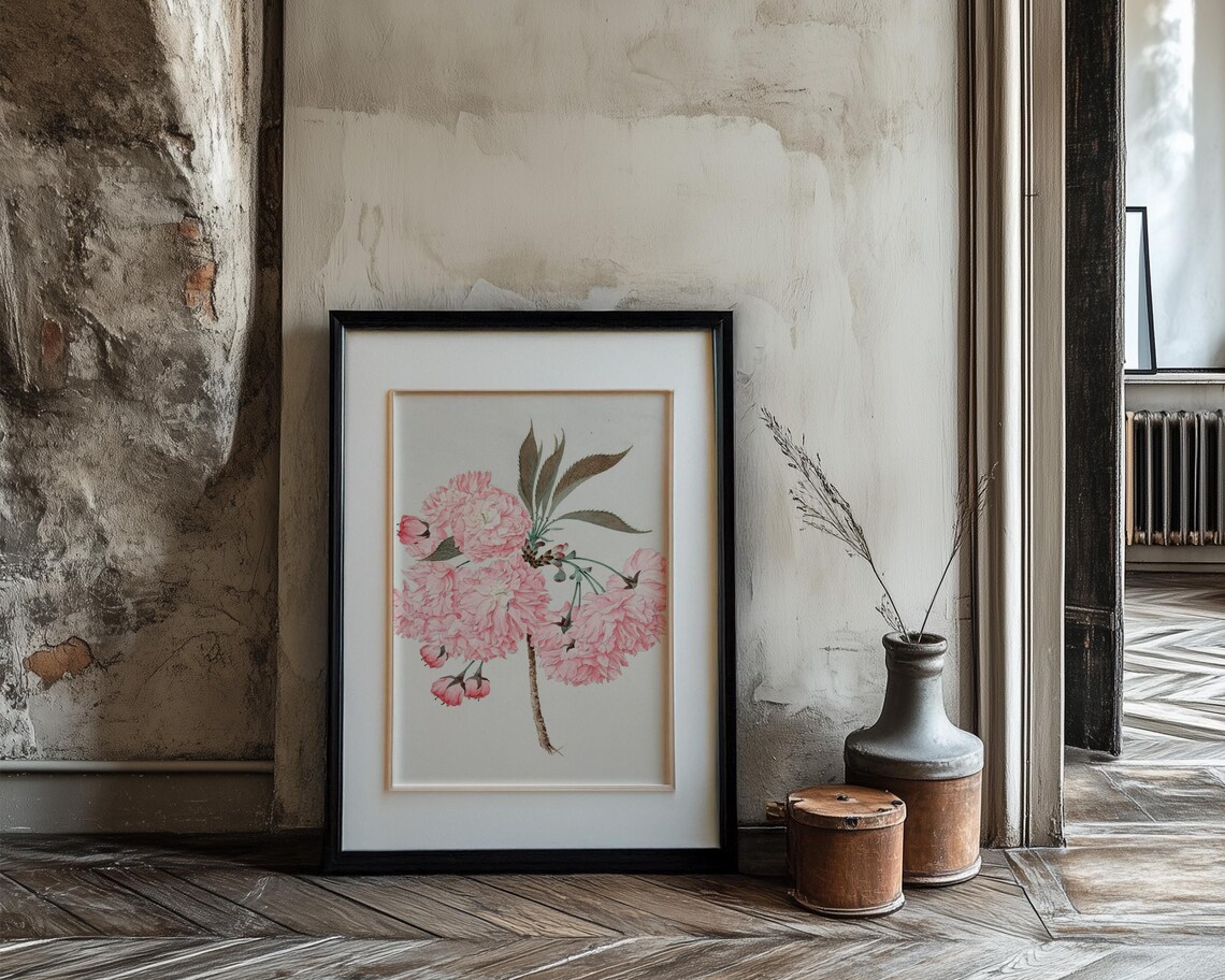 Full Bloom Pink Cherry Blossom Cluster Botanical Painting Poster - Image 3