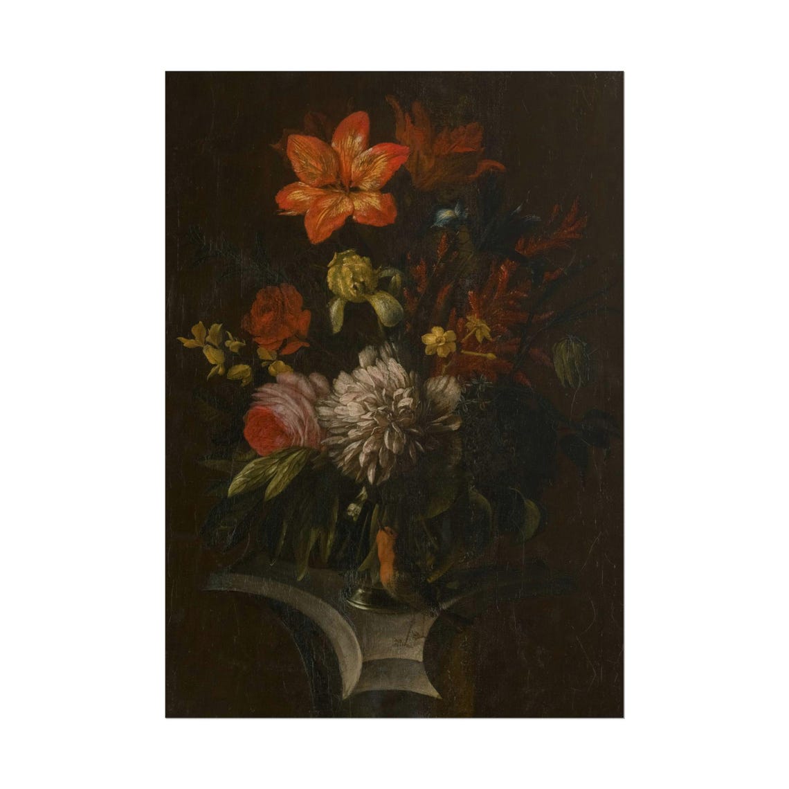 Dark Baroque Floral Still Life with Orange Lily Vintage Poster - Image 3