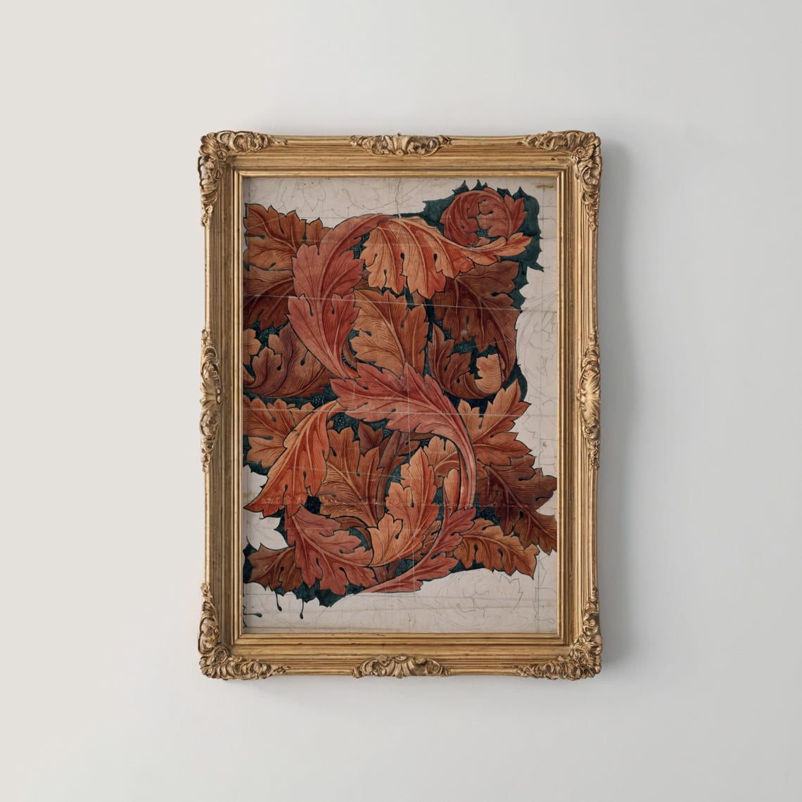 William Morris Style Autumn Leaves Design Study Rust Red Poster