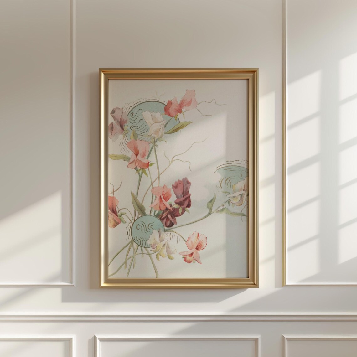 Climbing Sweet Peas in Pink and Burgundy Vintage Floral Poster - Image 5