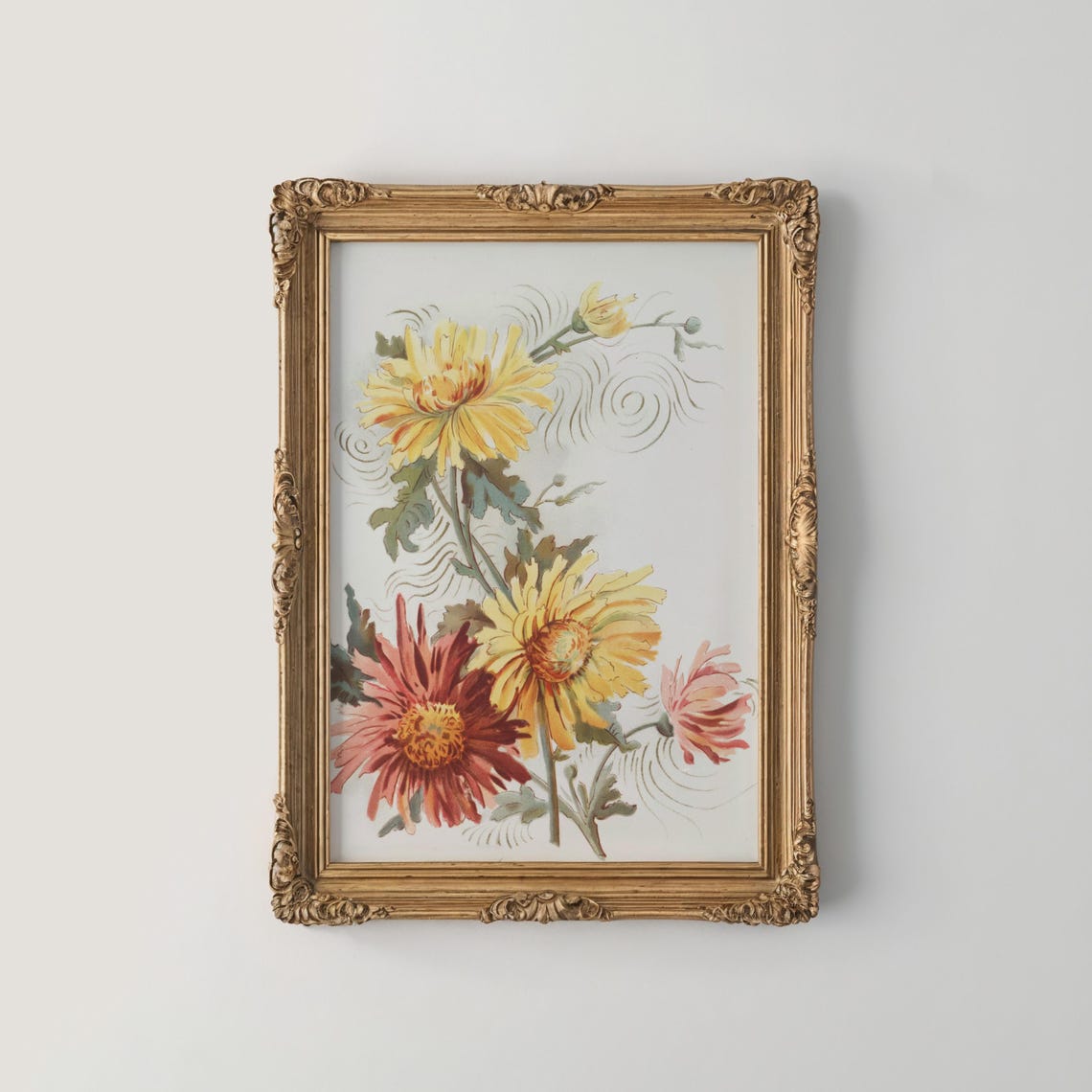Golden Chrysanthemum Blossoms Japanese Wind Motif Floral Poster