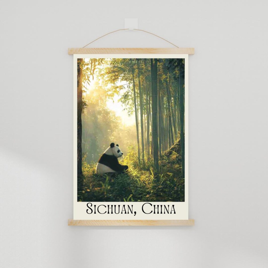 Sichuan China Travel Poster with Giant Panda in a Sunlit Bamboo Forest - Image 2