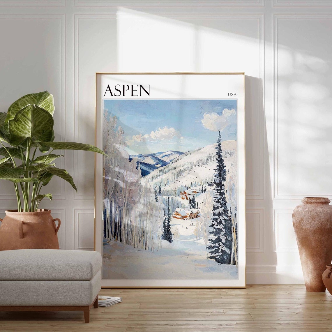 Skiing Travel Poster Skiing Art Aspen Poster Aspen Print Colorado Travel Decor Aspen Travel Art Winter Poster Aspen Travel Print