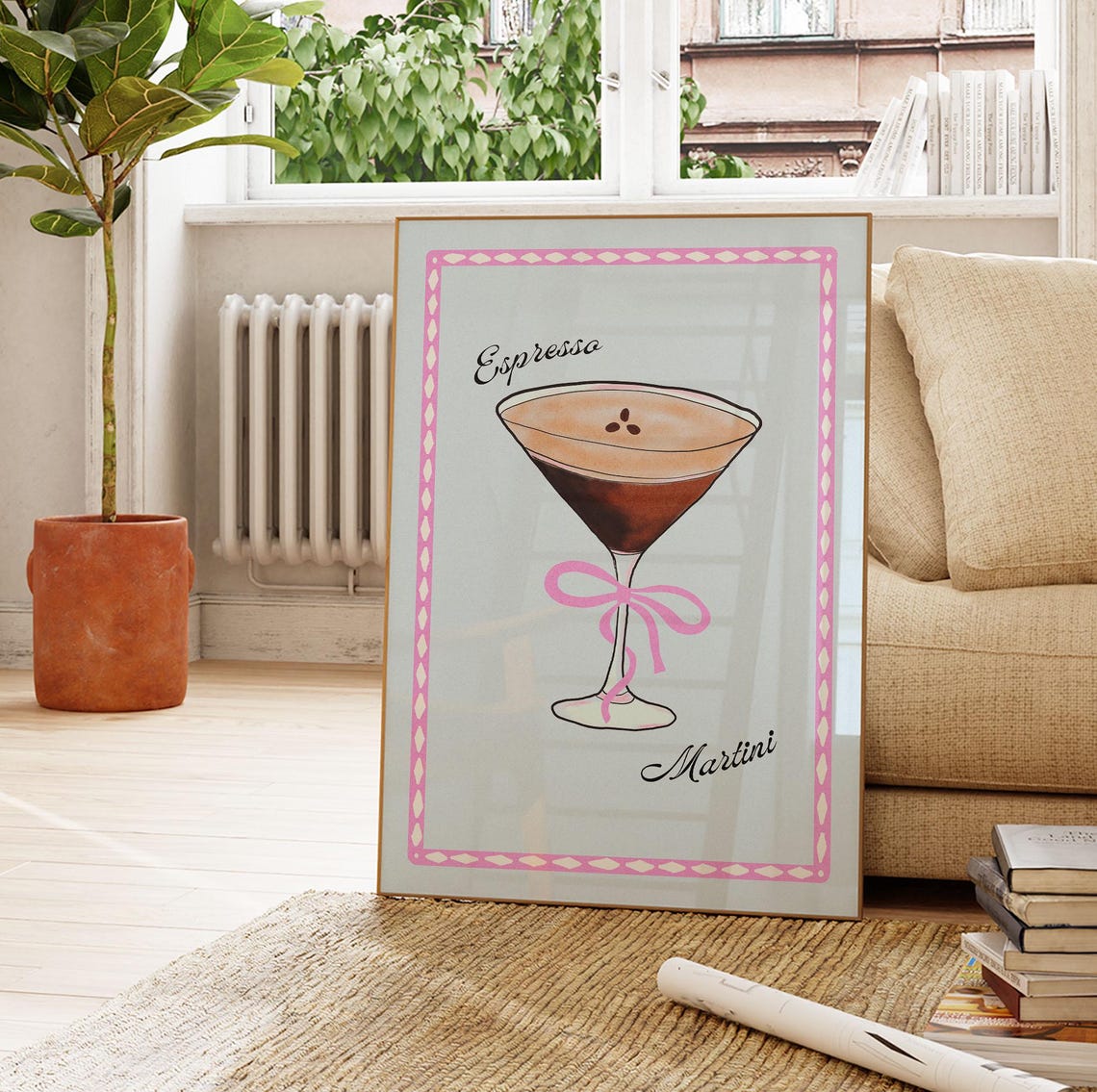 Espresso Martini Pink Bow Cute Coquette Blue Cocktail Art Poster - Image 4